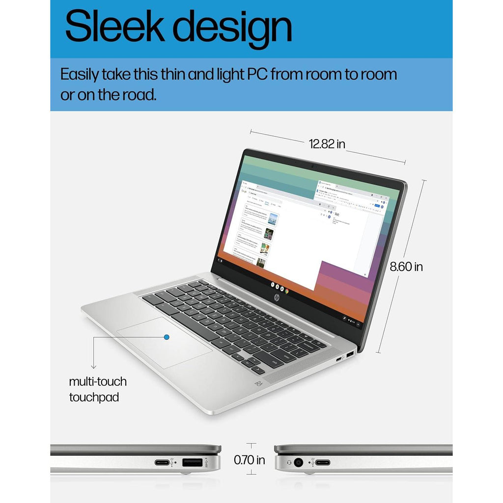 Powerful and Portable Chromebook 14 - Intel Celeron N4120, 4GB RAM, 64GB Storage, Stunning 14" HD Display, Long Battery Life in Mineral Silver