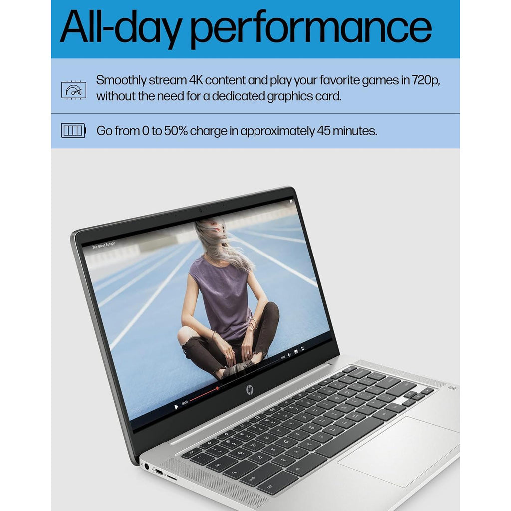 Powerful and Portable Chromebook 14 - Intel Celeron N4120, 4GB RAM, 64GB Storage, Stunning 14" HD Display, Long Battery Life in Mineral Silver