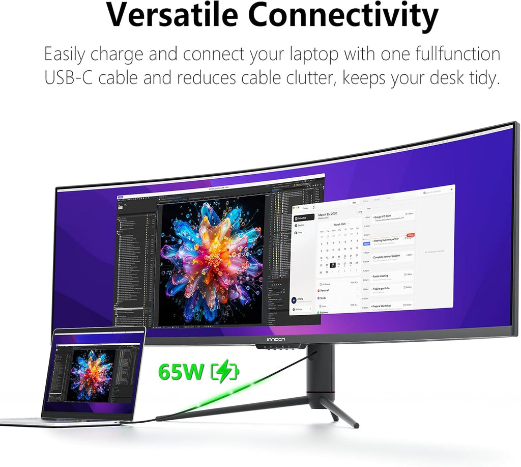 49" Curved Gaming Monitor 144Hz Ultrawide 32:9 WDFHD 3840 X 1080P, R1800, 99% Srgb, HDR400, USB Type C, Displayport, HDMI, Built-In Speakers, Height/Tilt Adjustable - 49C1G