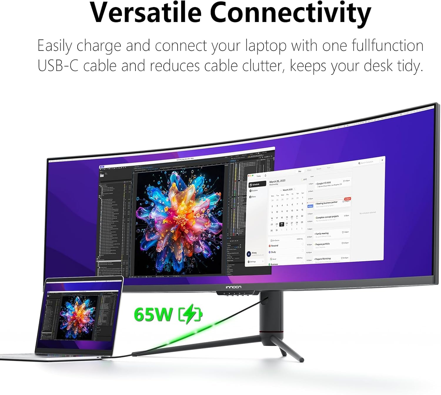 49" Curved Gaming Monitor 144Hz Ultrawide 32:9 WDFHD 3840 X 1080P, R1800, 99% Srgb, HDR400, USB Type C, Displayport, HDMI, Built-In Speakers, Height/Tilt Adjustable - 49C1G