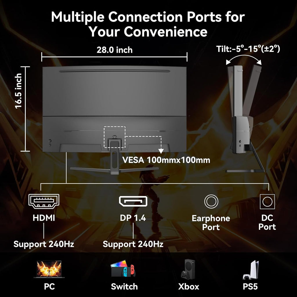 32 Inch Curved 240Hz Gaming Monitor High Refresh Rate, FHD 1080P Gaming PC Monitor HDMI DP1.4, Curved 1500R, 1Ms MPRT, Hdr,Metal Stand,Vesa Compatible(Dp Cable Incl.)
