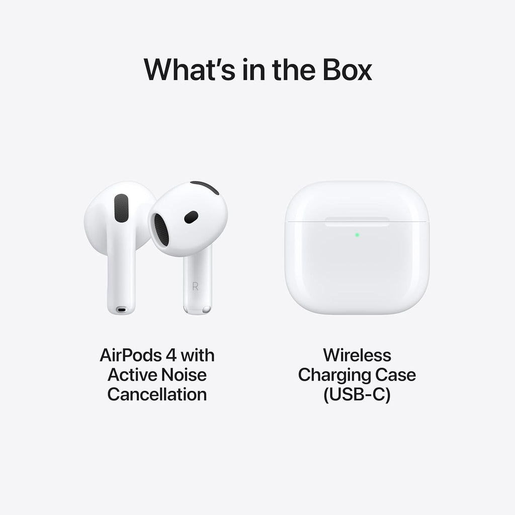 Airpods 4 Wireless Earbuds, Bluetooth Headphones, with Active Noise Cancellation, Adaptive, Transparency Mode, Personalized Spatial Audio, USB-C Charging Case, Wireless Charging, H2 Chip