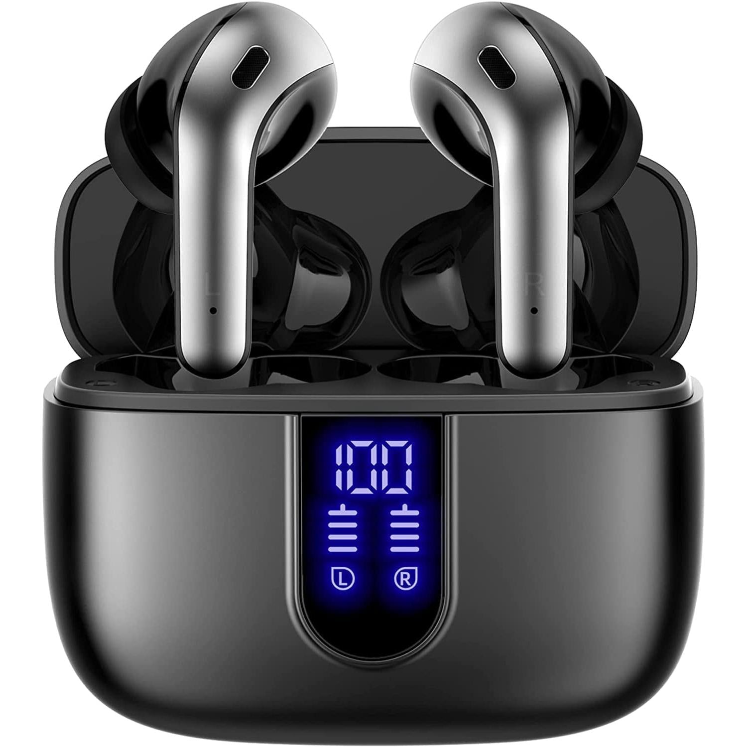 Bluetooth Headphones True Wireless Earbuds 60H Playback LED Power Display Earphones with Wireless Charging Case IPX5 Waterproof In-Ear Ear Buds with Mic for TV Smart Phone Laptop Computer Sports