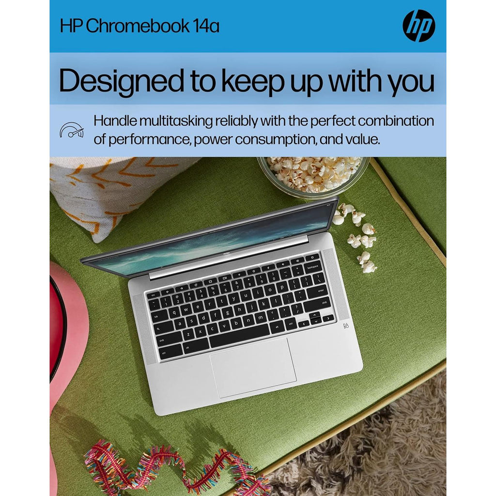 Powerful and Portable Chromebook 14 - Intel Celeron N4120, 4GB RAM, 64GB Storage, Stunning 14" HD Display, Long Battery Life in Mineral Silver