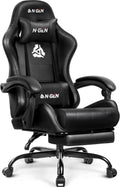 Video Gaming Chair with Footrest Lumbar Support for Home Office High Back Recliner Height Adjustable Ergonomic Comfy Leather Computer Desk Chair (Carbon Black)