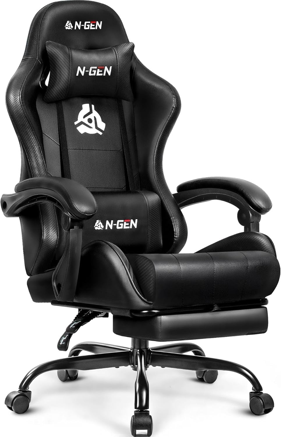 Video Gaming Chair with Footrest Lumbar Support for Home Office High Back Recliner Height Adjustable Ergonomic Comfy Leather Computer Desk Chair (Carbon Black)