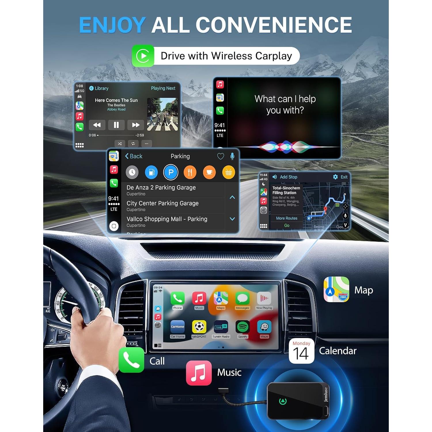 Wireless Carplay Adapter for Apple Iphone - Multi-User Seamless Connection for Convert Wired to Wireless Car Play Adapter - No Latency from Ios 10+ to Screen W/Usb C (Gray)