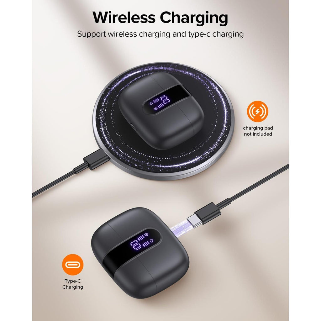 Bluetooth Headphones True Wireless Earbuds 60H Playback LED Power Display Earphones with Wireless Charging Case IPX5 Waterproof In-Ear Ear Buds with Mic for TV Smart Phone Laptop Computer Sports