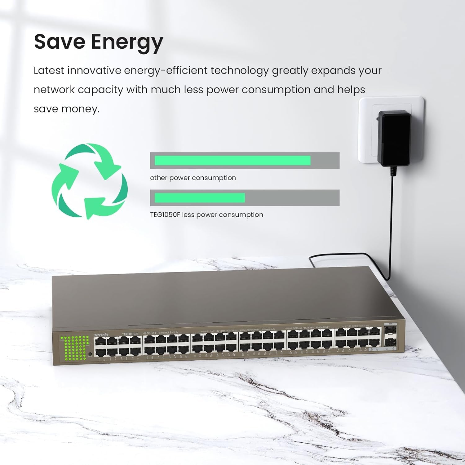 48 Port Gigabit Ethernet Switch | Unmanaged Rackmount Switch | 48*10/100/1000Mbps Shielded Ports & 2*SFP Slots | Plug & Play | One-Key VLAN | Sturdy Metal | Fanless Quiet for Business (TEG1050F)