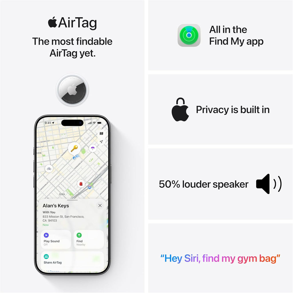 Airtag (2Nd Generation) - 4 Pack: Tracker for Keychain, Wallet, and More; Locator with Sound; Simple One-Tap Setup with Iphone or Ipad; Key Finder with up to 1.5X Precision Finding Range*