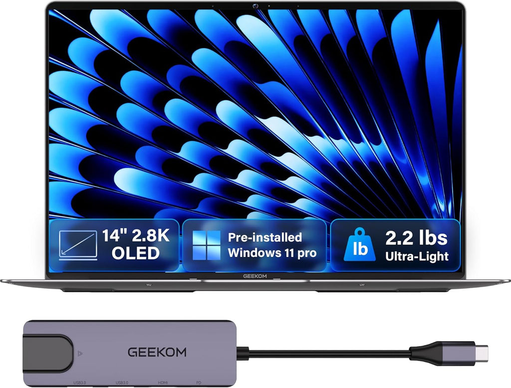 Geekbook X14 Pro Laptop, 2.2Lbs Ultra Thin 14" 2.8K OLED Laptop Computer, Ultra 9 185H, 32GB Lpddr5X 7500Mhz RAM 1TB SSD, up to 16 Hour, 2X USB4, Fingerprint, Hub, Copilot, Windows 11 Pro