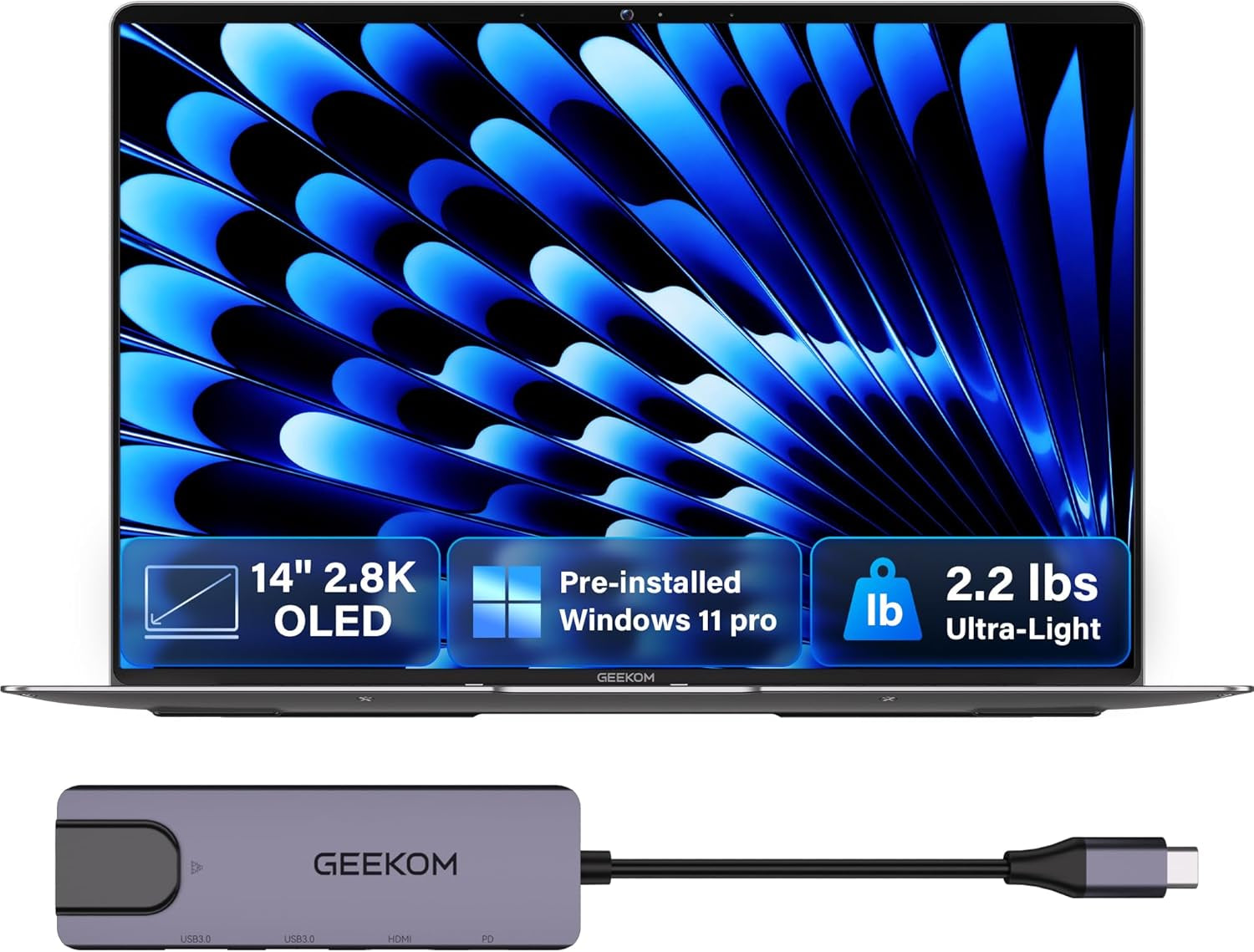 Geekbook X14 Pro Laptop, 2.2Lbs Ultra Thin 14" 2.8K OLED Laptop Computer, Ultra 9 185H, 32GB Lpddr5X 7500Mhz RAM 1TB SSD, up to 16 Hour, 2X USB4, Fingerprint, Hub, Copilot, Windows 11 Pro