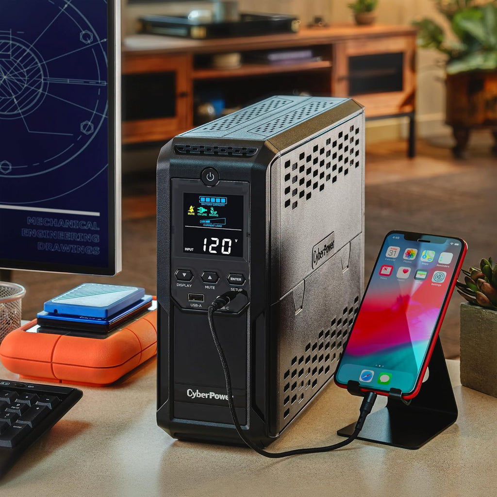 Cyberpower CP1500AVRLCD3 Intelligent LCD UPS Battery Backup and Surge Protector, 1500VA/900W, 12 Outlets, 2 USB Ports, AVR, Mini Tower, UL Certified