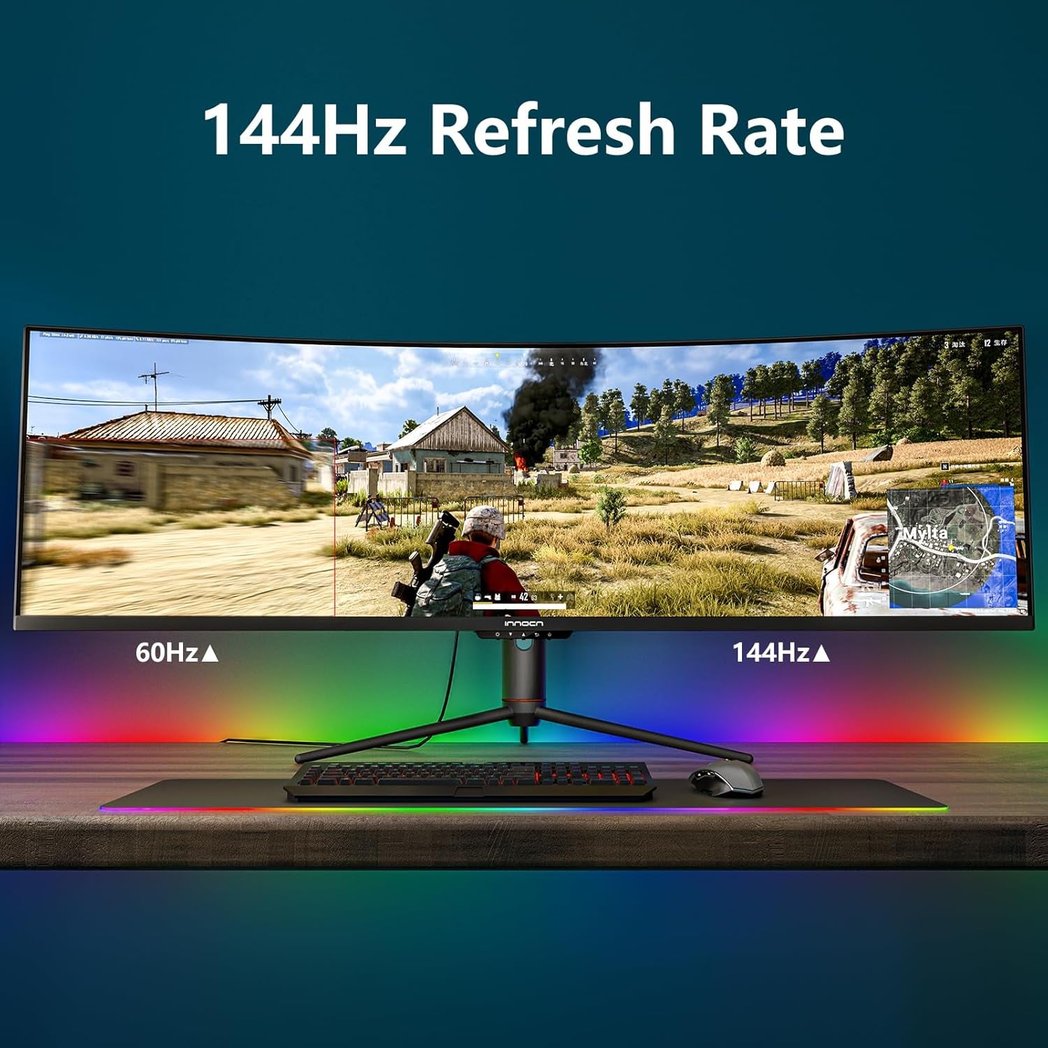 49" Curved Gaming Monitor 144Hz Ultrawide 32:9 WDFHD 3840 X 1080P, R1800, 99% Srgb, HDR400, USB Type C, Displayport, HDMI, Built-In Speakers, Height/Tilt Adjustable - 49C1G