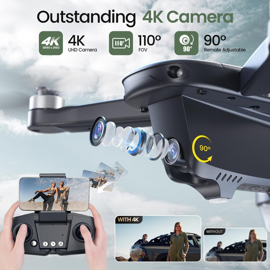 HS175D GPS Drone with 4K Camera for Adults, under 249G, Foldable RC Quadcopter with Auto Return, 46 Mins Long Flight, Follow Me, Brushless Motor, Circle Fly, Waypoint Fly, Altitude Hold