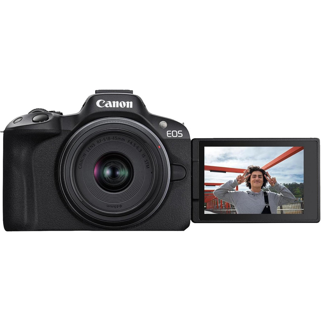 Canon EOS R50 Mirrorless Camera Rf-S18-45Mm F4.5-6.3 Is STM Lens Kit, 24.2 Megapixel CMOS (APS-C) Sensor, 4K Video, Vlogging, Content Creation, Photography, Digital Camera, Black
