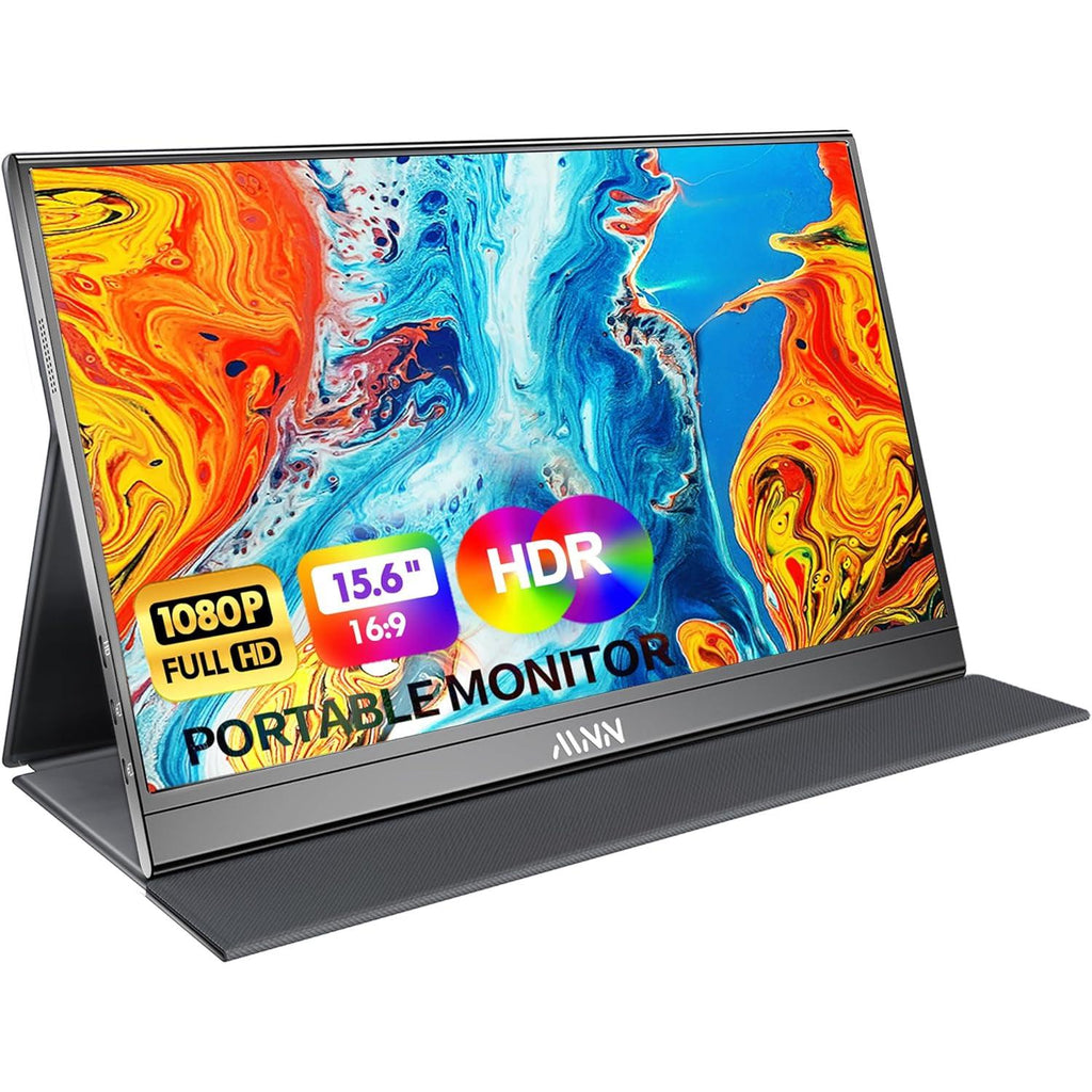 Portable Monitor 15.6Inch FHD 1080P USB C HDMI Gaming Ultra-Slim IPS Display W/Smart Cover & Speakers,Hdr Plug&Play, External Monitor for Laptop PC Phone Mac (15.6'' 1080P)
