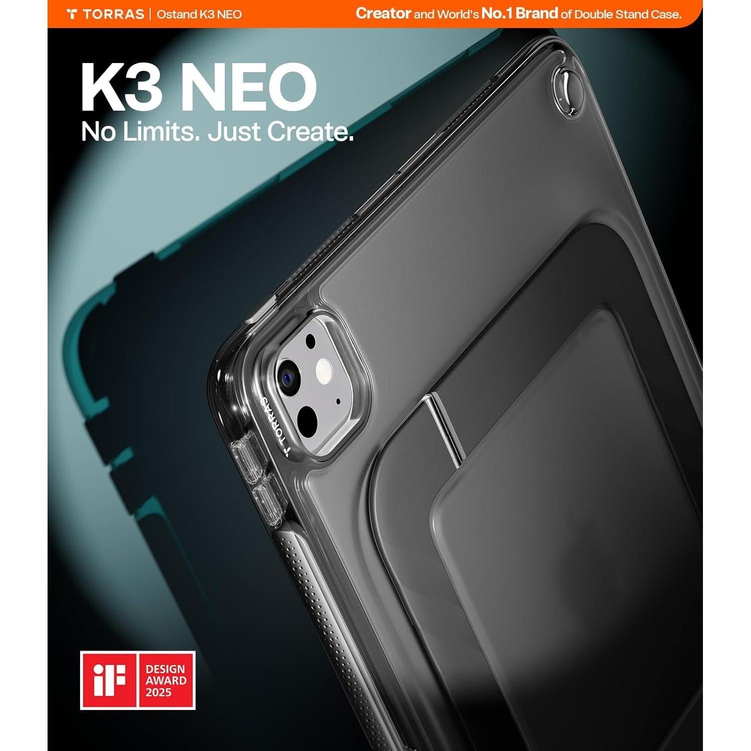 Ostand K3 Neo for Ipad Pro 11 Inch Case M5 (2025) / M4 (2024), Viewing Angles Adjustable,Ultra Stable Stand, Shockproof Protective Slim Kickstand Case with Pencil Holder, Obsidian Black