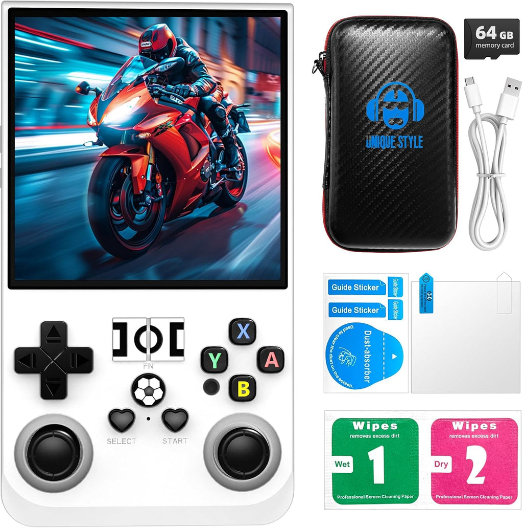 R36MAX Retro Handheld Game Console, 4.0-Inch IPS Display, 720X720 Resolution, Portable Linux System, 128GB Support 22000+ Classic Games, R36MAX Retro Gaming Console with Portable Case（White）