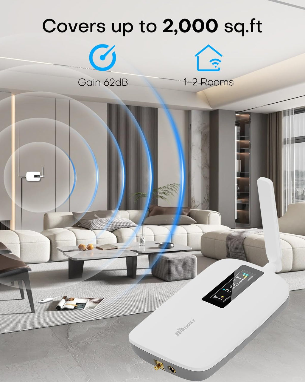 Cell Phone Booster for Home Office | Boosts 5G & 4G LTE | Cell Phone Signal Booster for All U.S. Carriers-Verizon, AT&T, T-Mobile & More | for Band 12/17,13,5,25/2,4 | HD Display | App | FCC Approved