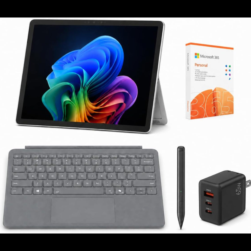 Surface Pro 12" Copilot+ AI PC, Snapdragon X Plus, Ai-Ready NPU, 16GB RAM, 256GB Storage, Webcam, 2-In-1 Tablet Laptop with Keyboard, Stylus & MS 365, Windows 11, Platinum