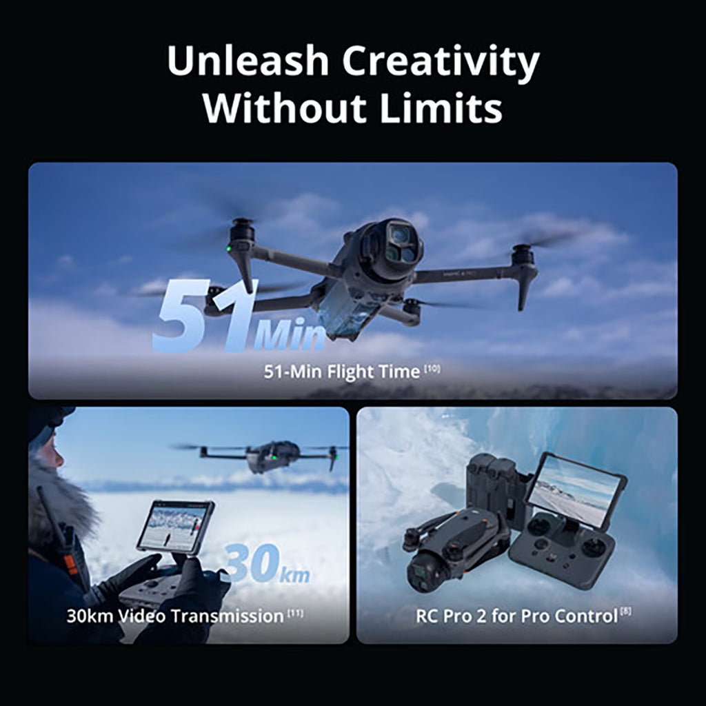 Mavic 4 Pro Triple Camera Flagship Drone Creator Combo ( RC Pro 2), 512GB Onboard Storage, 100MP Hasselblad Camera, 6K HDR Video, 0.1-Lux Nightscape, Obstacle Sensing Bundle with Deco Gear Kit