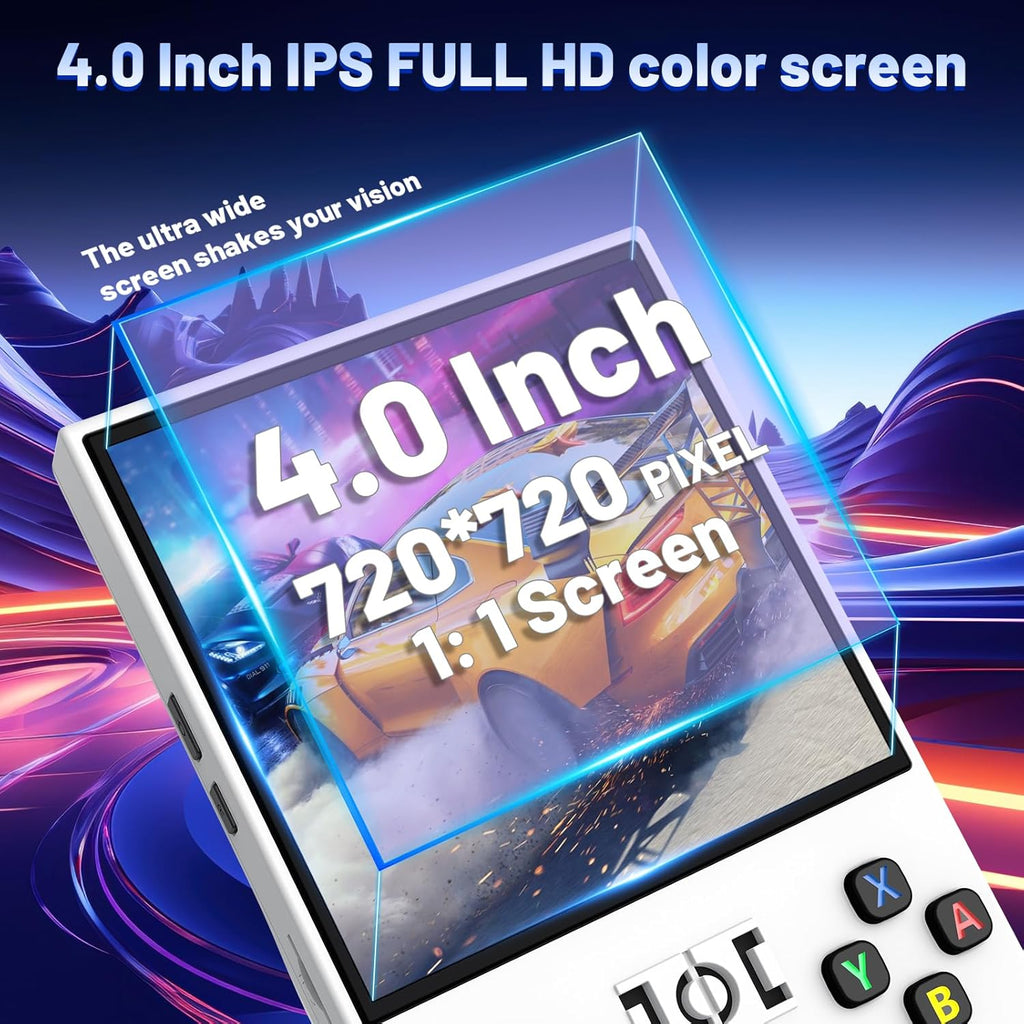 R36MAX Retro Handheld Game Console, 4.0-Inch IPS Display, 720X720 Resolution, Portable Linux System, 128GB Support 22000+ Classic Games, R36MAX Retro Gaming Console with Portable Case（White）