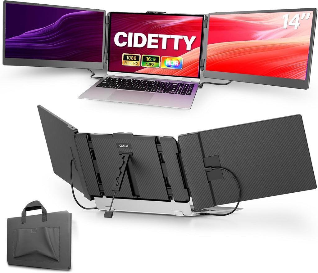 Laptop Screen Extender, 14'' FHD 1080P IPS Ultra-Thin Dual/Triple Monitor Display, HDMI/USB-C Plug-Play Portable Monitor for Laptop, Built-In Speakers(Mac, Win, Android)