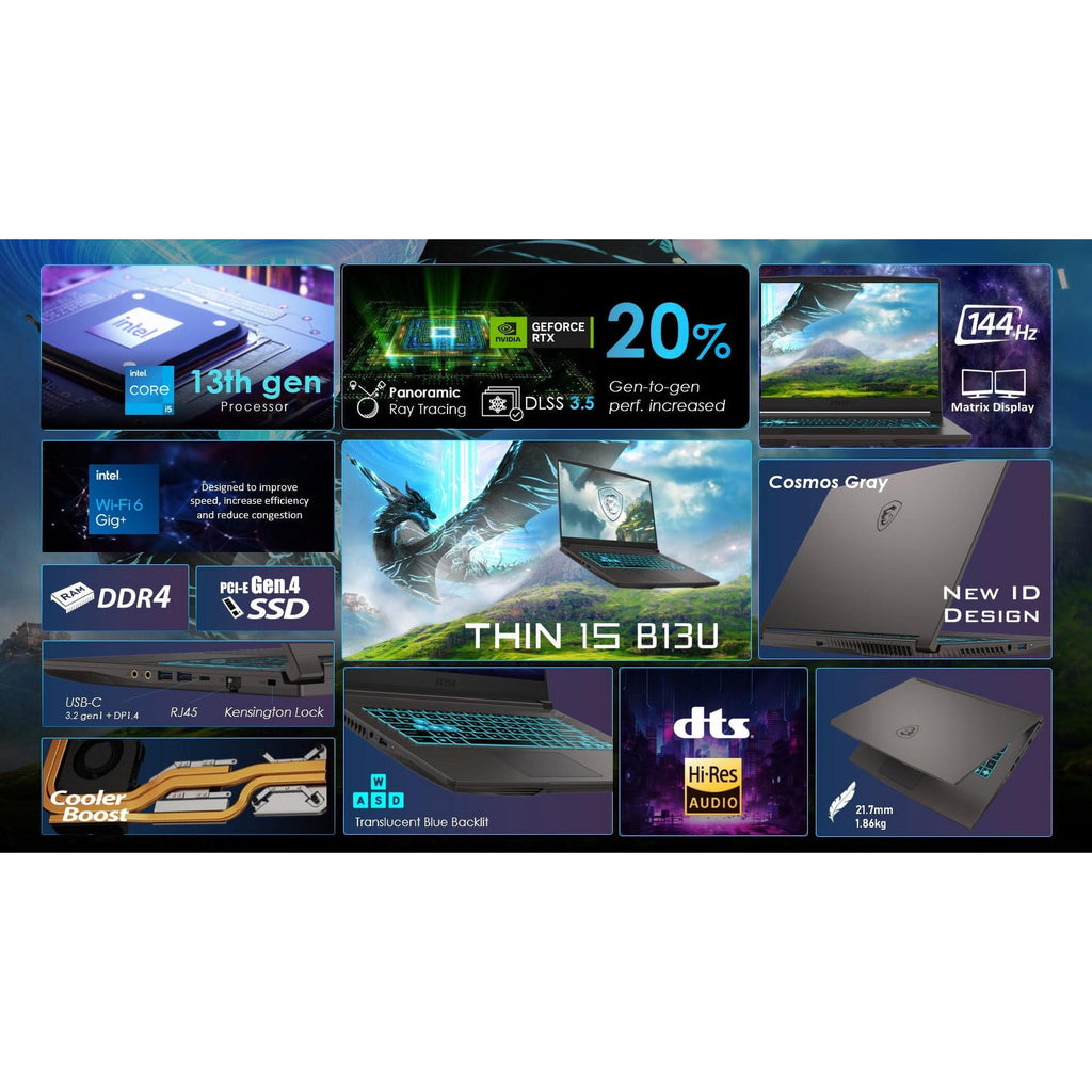Thin 15 15.6" Gaming Laptop, 144Hz, Intel Core I5-13420H, NVIDIA Geforce RTX 3050 4GB, 16GB DDR4 Memory, 512GB Nvme SSD, Windows 11 - B13UC-1000US