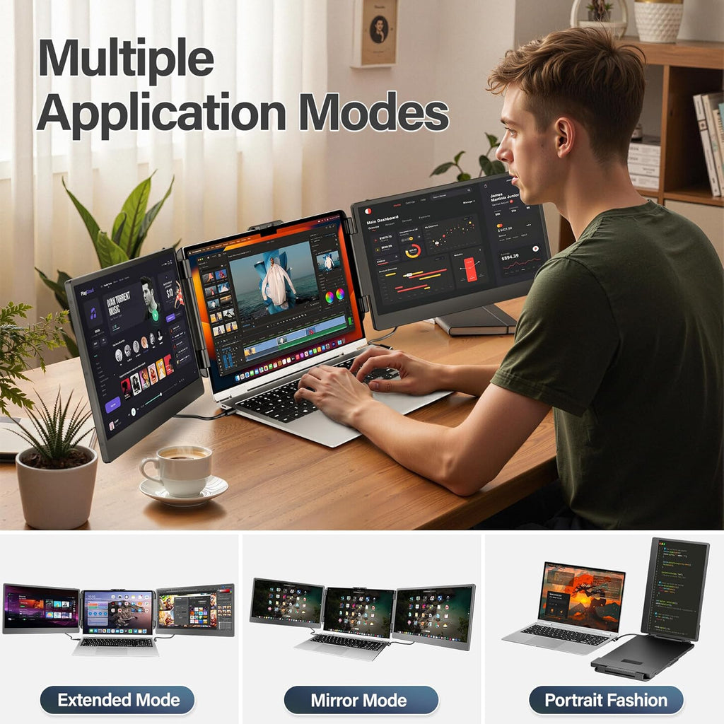 Laptop Screen Extender, 14'' FHD 1080P IPS Ultra-Thin Dual/Triple Monitor Display, HDMI/USB-C Plug-Play Portable Monitor for Laptop, Built-In Speakers(Mac, Win, Android)