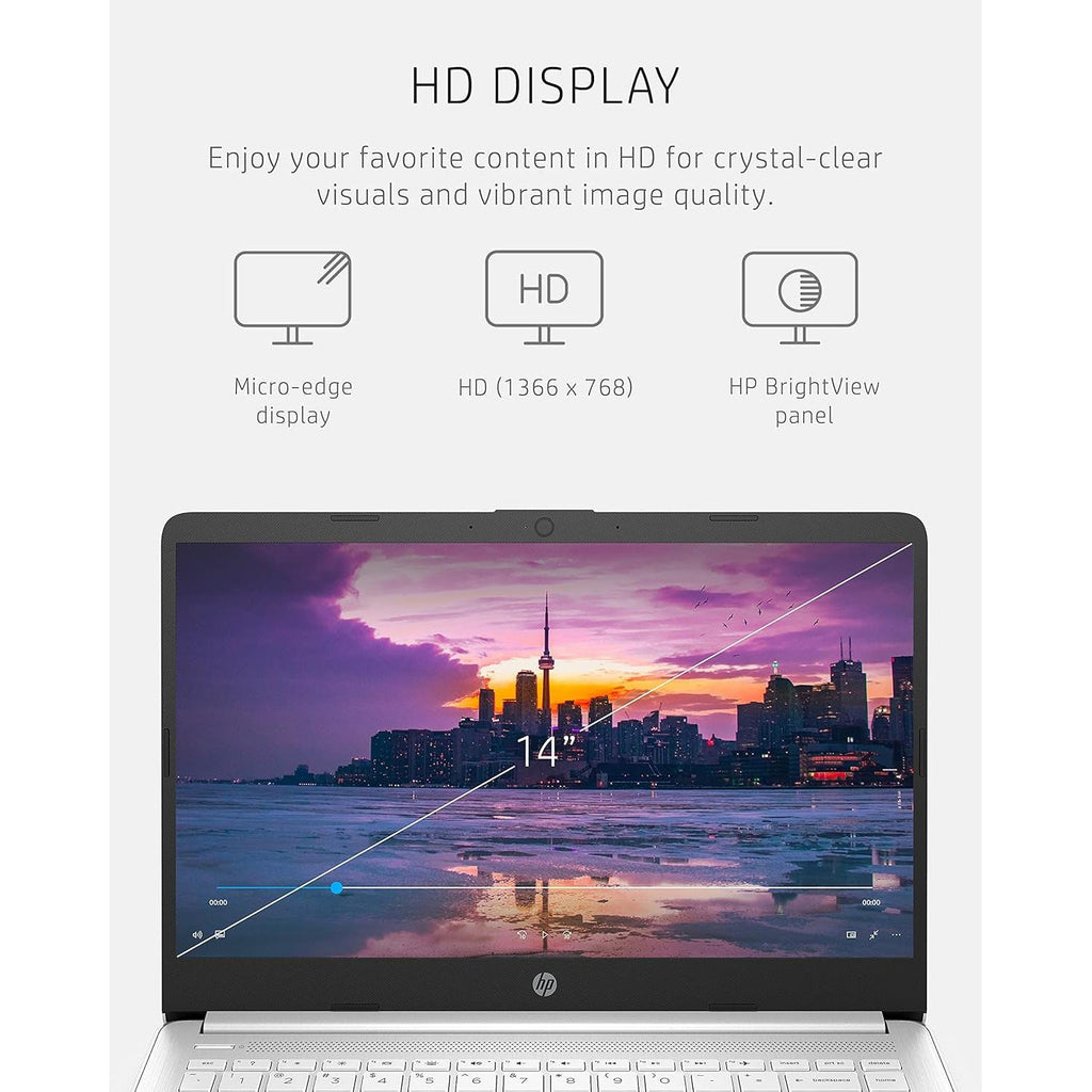 14 Laptop, Intel Celeron N4020, 4 GB RAM, 64 GB Storage, 14-Inch Micro-Edge HD Display, Windows 11 Home, Thin & Portable, 4K Graphics, One Year of Microsoft 365 (14-Dq0040Nr, Snowflake White)