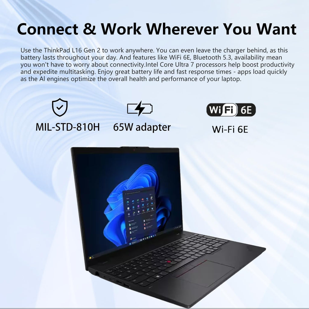 Thinkpad L16 Gen 2 Business AI Laptop, 16" FHD+, Intel Core Ultra 7 255U, 64GB DDR5, 1TB SSD, HDMI, Fingerprint, Backlit, Wi-Fi 6E, Long Battery Life, Windows 11 Pro, 7-In-1 USB-C Hub Bundle
