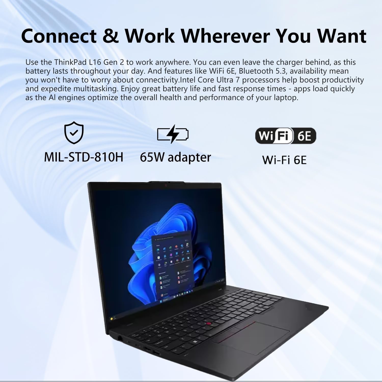 Thinkpad L16 Gen 2 Business AI Laptop, 16" FHD+, Intel Core Ultra 7 255U, 64GB DDR5, 1TB SSD, HDMI, Fingerprint, Backlit, Wi-Fi 6E, Long Battery Life, Windows 11 Pro, 7-In-1 USB-C Hub Bundle