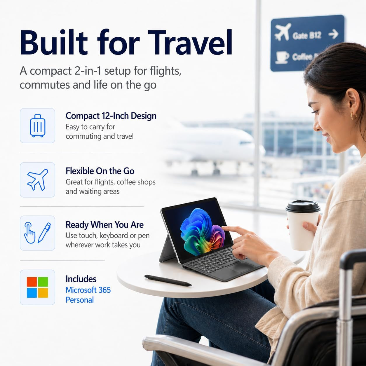 Surface Pro 12" Copilot+ AI PC, Snapdragon X Plus, Ai-Ready NPU, 16GB RAM, 256GB Storage, Webcam, 2-In-1 Tablet Laptop with Keyboard, Stylus & MS 365, Windows 11, Platinum