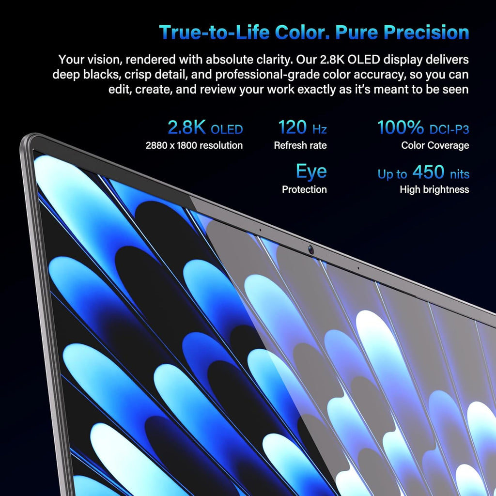 Geekbook X14 Pro Laptop, 2.2Lbs Ultra Thin 14" 2.8K OLED Laptop Computer, Ultra 9 185H, 32GB Lpddr5X 7500Mhz RAM 1TB SSD, up to 16 Hour, 2X USB4, Fingerprint, Hub, Copilot, Windows 11 Pro