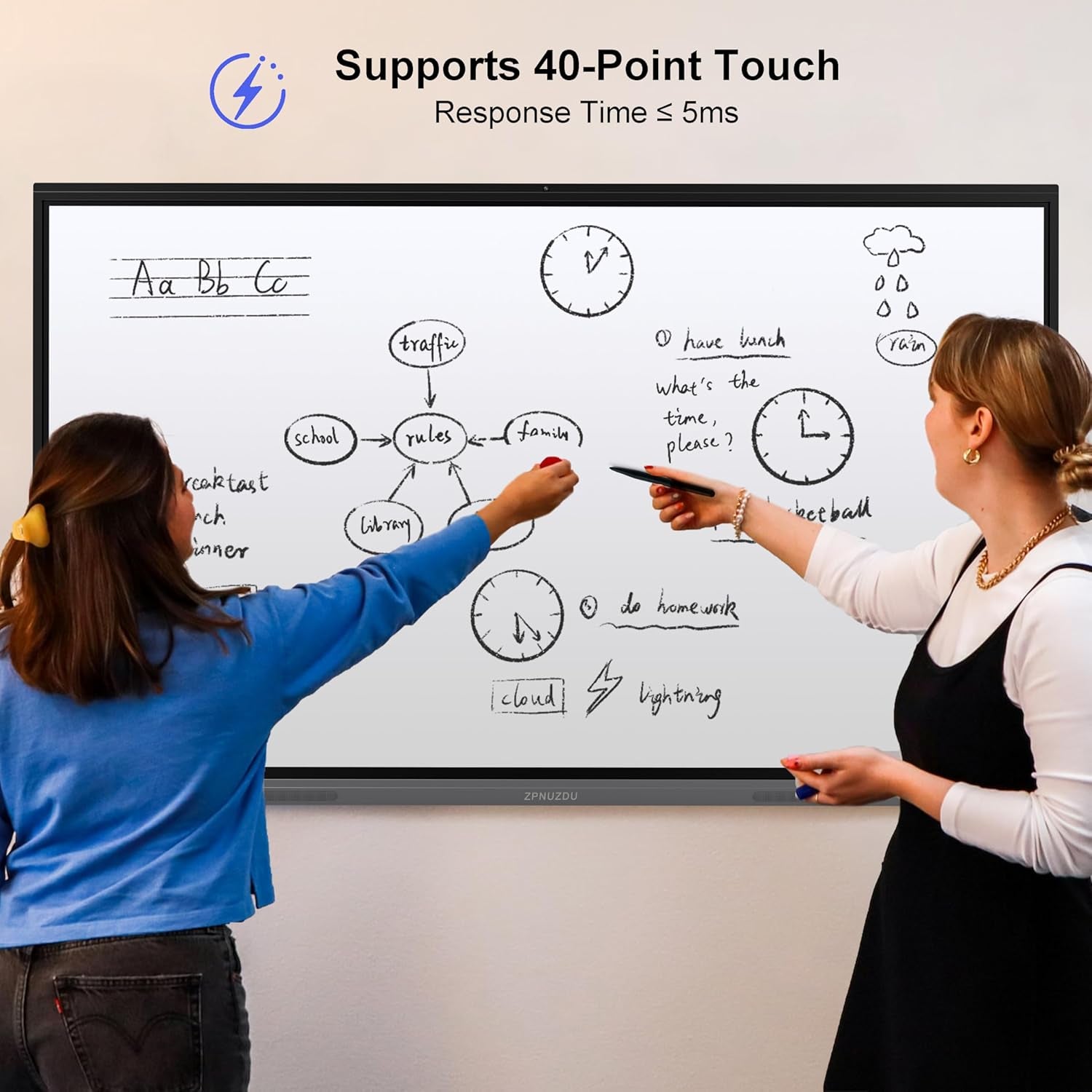 65" 4K Smart Board,Google EDLA Certified with 50MP AI Camera,40-Point Touch Digital Whiteboard,Android 14, 8+128Gb,Smartboard for Classroom Office Home（Wall Mount Included） (65 Inch)