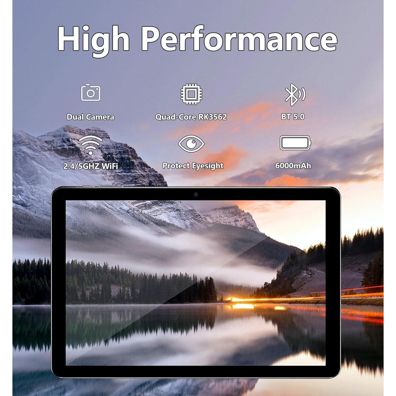 10.1 Inch Tablet, Android 15 Tablets 12GB(4+8) RAM / 64GB ROM / 1TB SD Card Expansion, 1280X800 IPS HD Touchscreen, 6000Mah Battery, Bluetooth 5.0, Dual Cameras, GMS, Dual Band Wifi, Black
