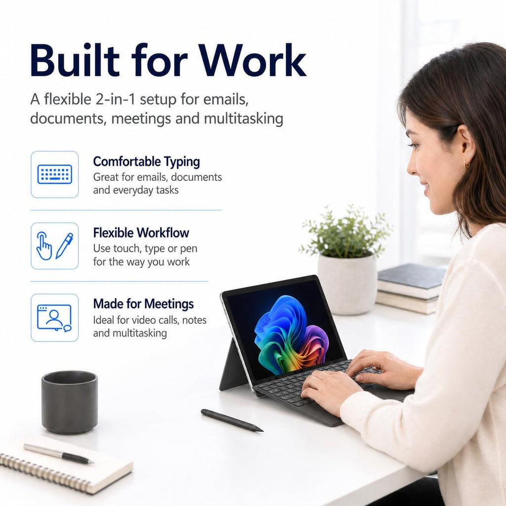 Surface Pro 12" Copilot+ AI PC, Snapdragon X Plus, Ai-Ready NPU, 16GB RAM, 256GB Storage, Webcam, 2-In-1 Tablet Laptop with Keyboard, Stylus & MS 365, Windows 11, Platinum
