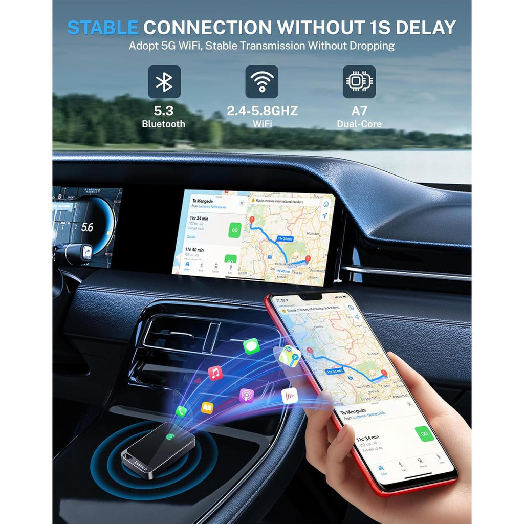 Wireless Carplay Adapter for Apple Iphone - Multi-User Seamless Connection for Convert Wired to Wireless Car Play Adapter - No Latency from Ios 10+ to Screen W/Usb C (Gray)