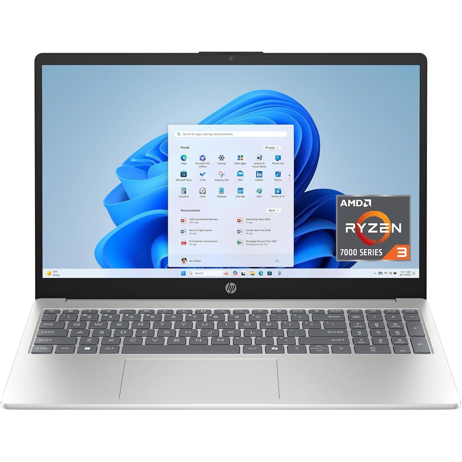 15.6 Inch Laptop, HD Touchscreen Display, AMD Ryzen 3 7320U, 8 GB RAM, 128 GB SSD, AMD Radeon Graphics, Windows 11 Home in S Mode, Natural Silver, 15- Fc0099Nr