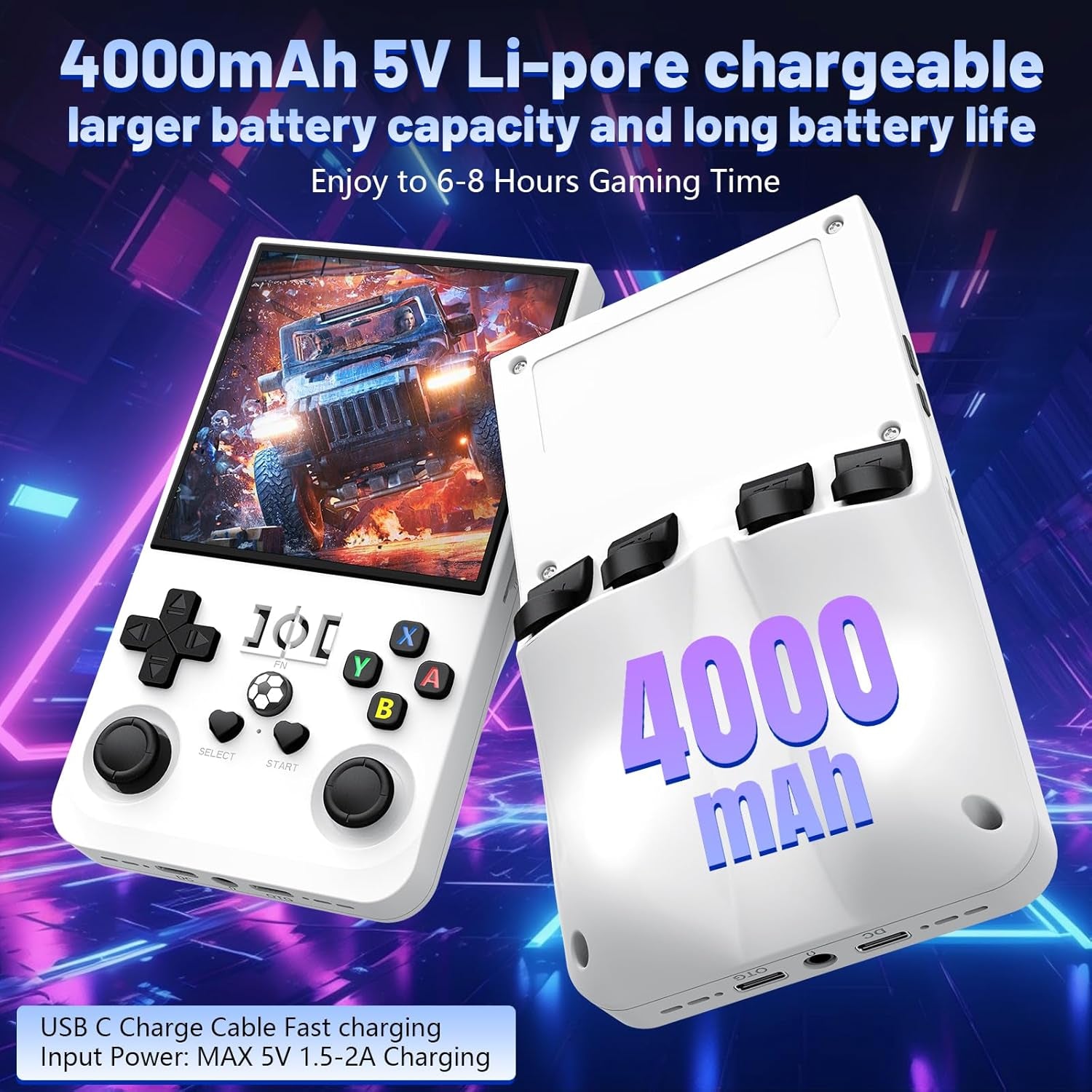 R36MAX Retro Handheld Game Console, 4.0-Inch IPS Display, 720X720 Resolution, Portable Linux System, 128GB Support 22000+ Classic Games, R36MAX Retro Gaming Console with Portable Case（White）