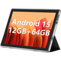 10.1 Inch Tablet, Android 15 Tablets 12GB(4+8) RAM / 64GB ROM / 1TB SD Card Expansion, 1280X800 IPS HD Touchscreen, 6000Mah Battery, Bluetooth 5.0, Dual Cameras, GMS, Dual Band Wifi, Black
