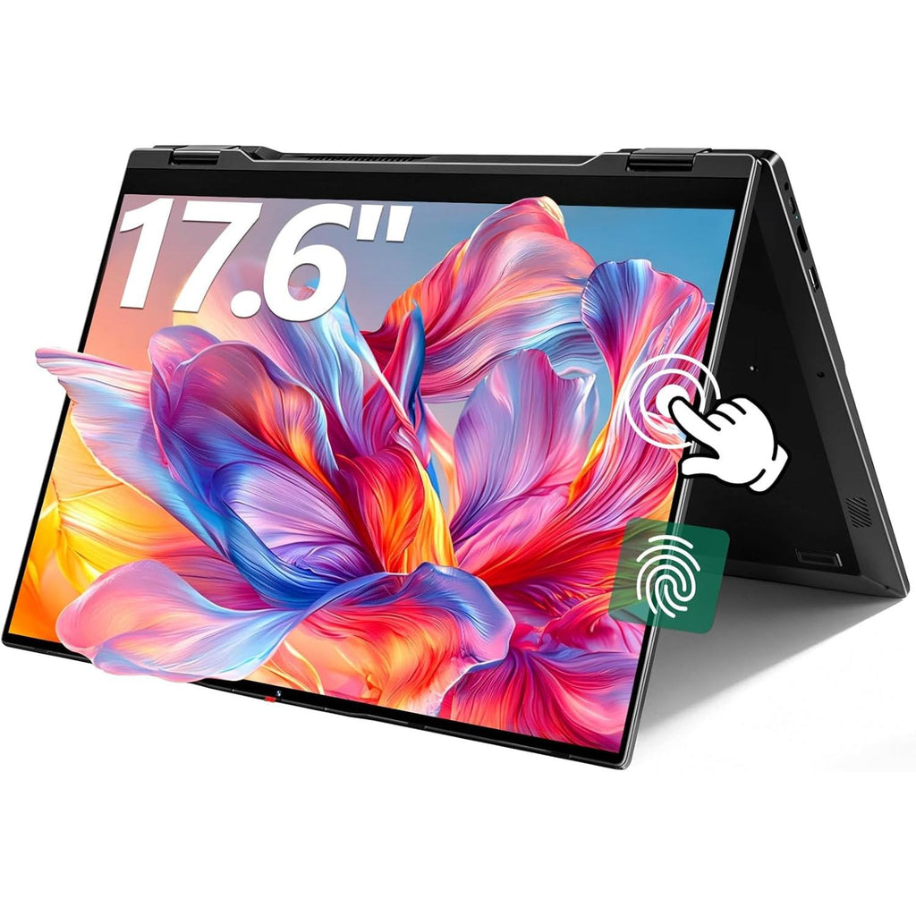 17.6" FHD Laptop, Convertible Laptop with Quad-Core(Up to 2.9Ghz), 16GB RAM 640GB Storage, Backlit Keyboard, Fingerprint Reader, Wifi 6, BT5.2, 100% Srgb, USB-C (Charging, Data, Display)