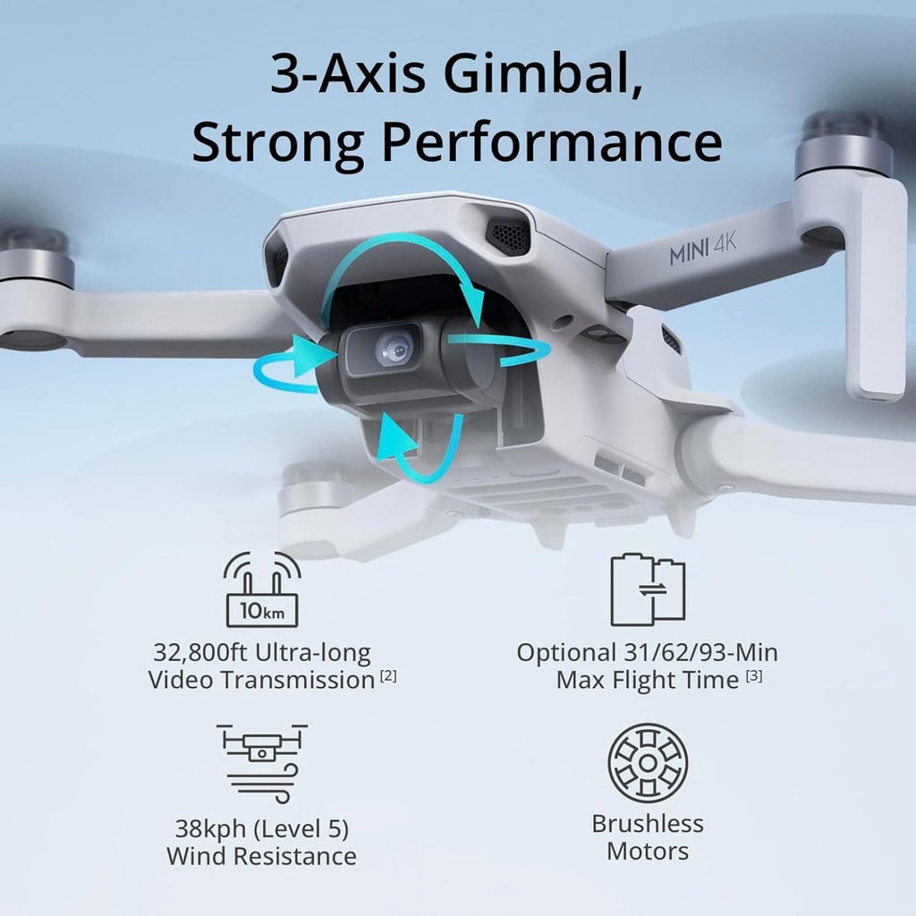 Mini 4K Fly More Combo, Drone with 4K UHD Camera for Adults, under 249 G, 3-Axis Gimbal Stabilization, 10Km Video Transmission, Auto Return, 3 Batteries for 93-Min Max Flight Time, Quickshots