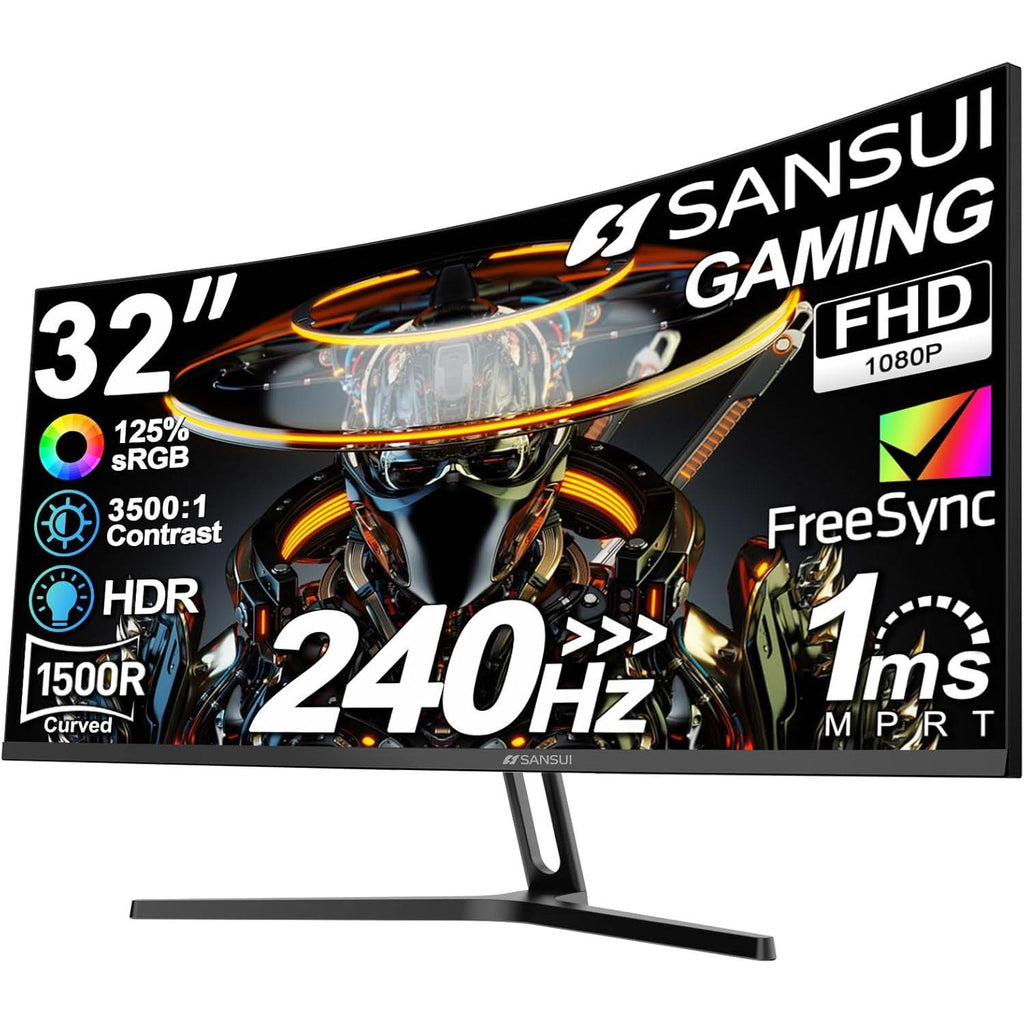 32 Inch Curved 240Hz Gaming Monitor High Refresh Rate, FHD 1080P Gaming PC Monitor HDMI DP1.4, Curved 1500R, 1Ms MPRT, Hdr,Metal Stand,Vesa Compatible(Dp Cable Incl.)