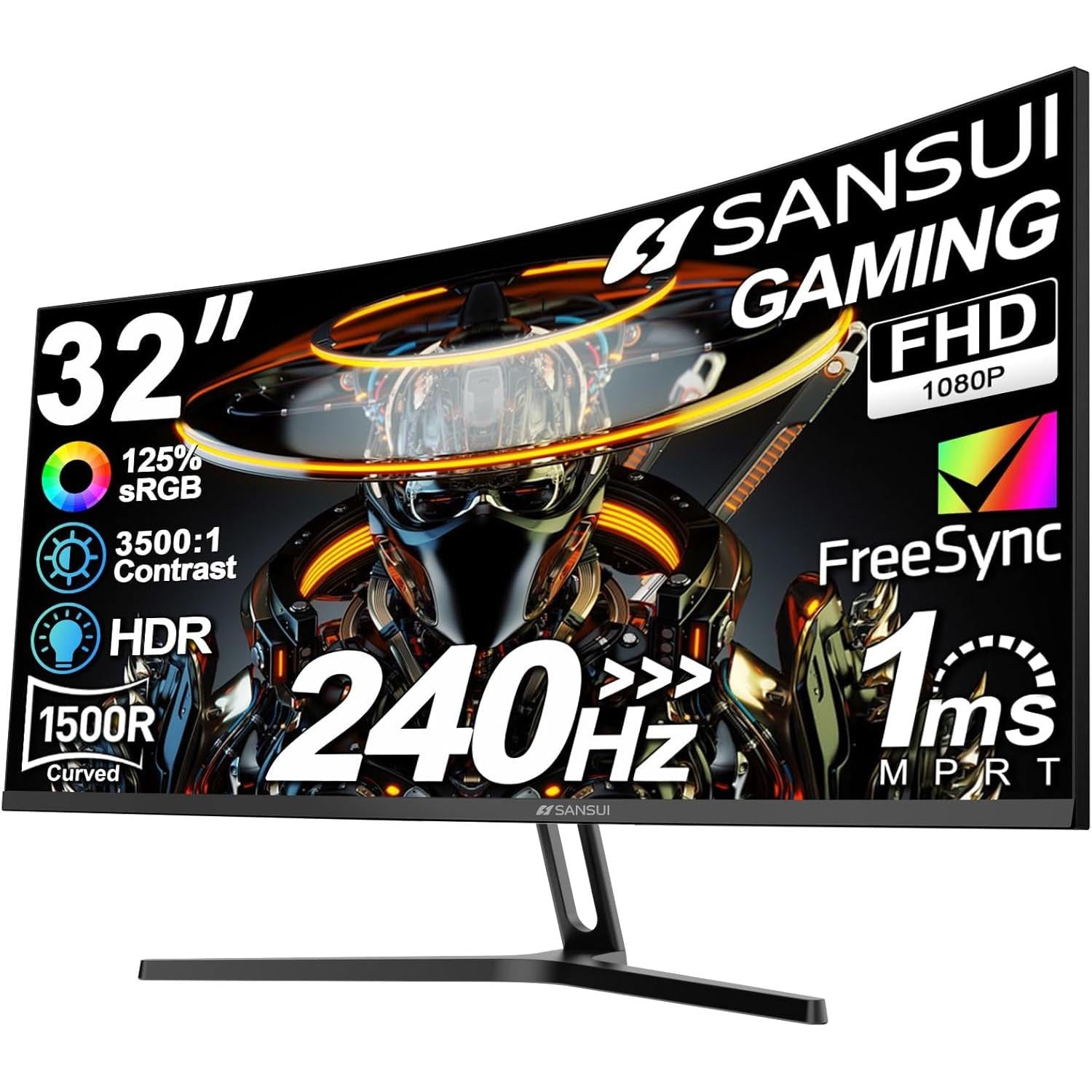 32 Inch Curved 240Hz Gaming Monitor High Refresh Rate, FHD 1080P Gaming PC Monitor HDMI DP1.4, Curved 1500R, 1Ms MPRT, Hdr,Metal Stand,Vesa Compatible(Dp Cable Incl.)