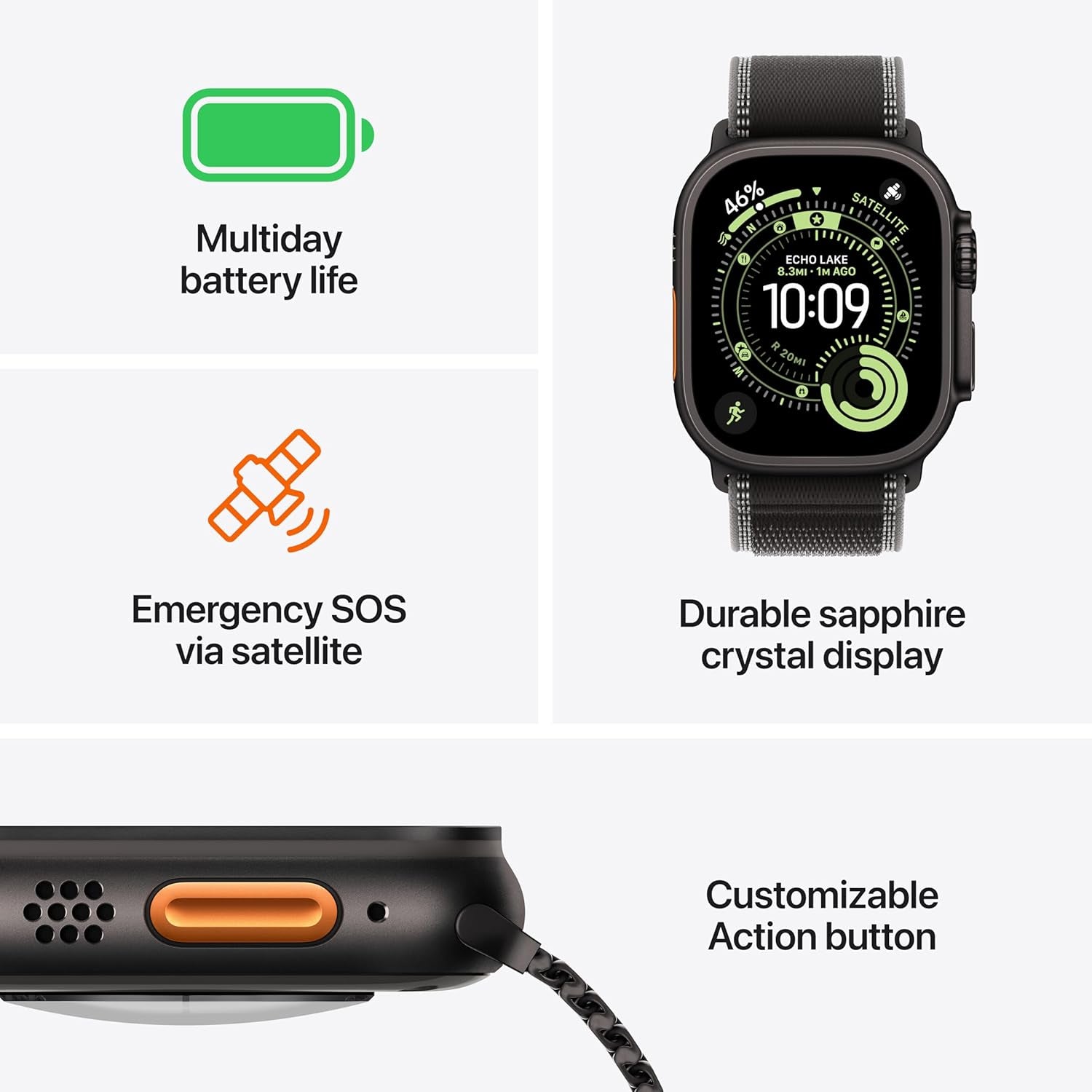 Watch Ultra 3 [GPS + Cellular 49Mm] Running & Multisport Smartwatch W/Rugged Titanium Case W/Black Ocean Band. Satellite Communications, Advanced Health & Fitness Tracking