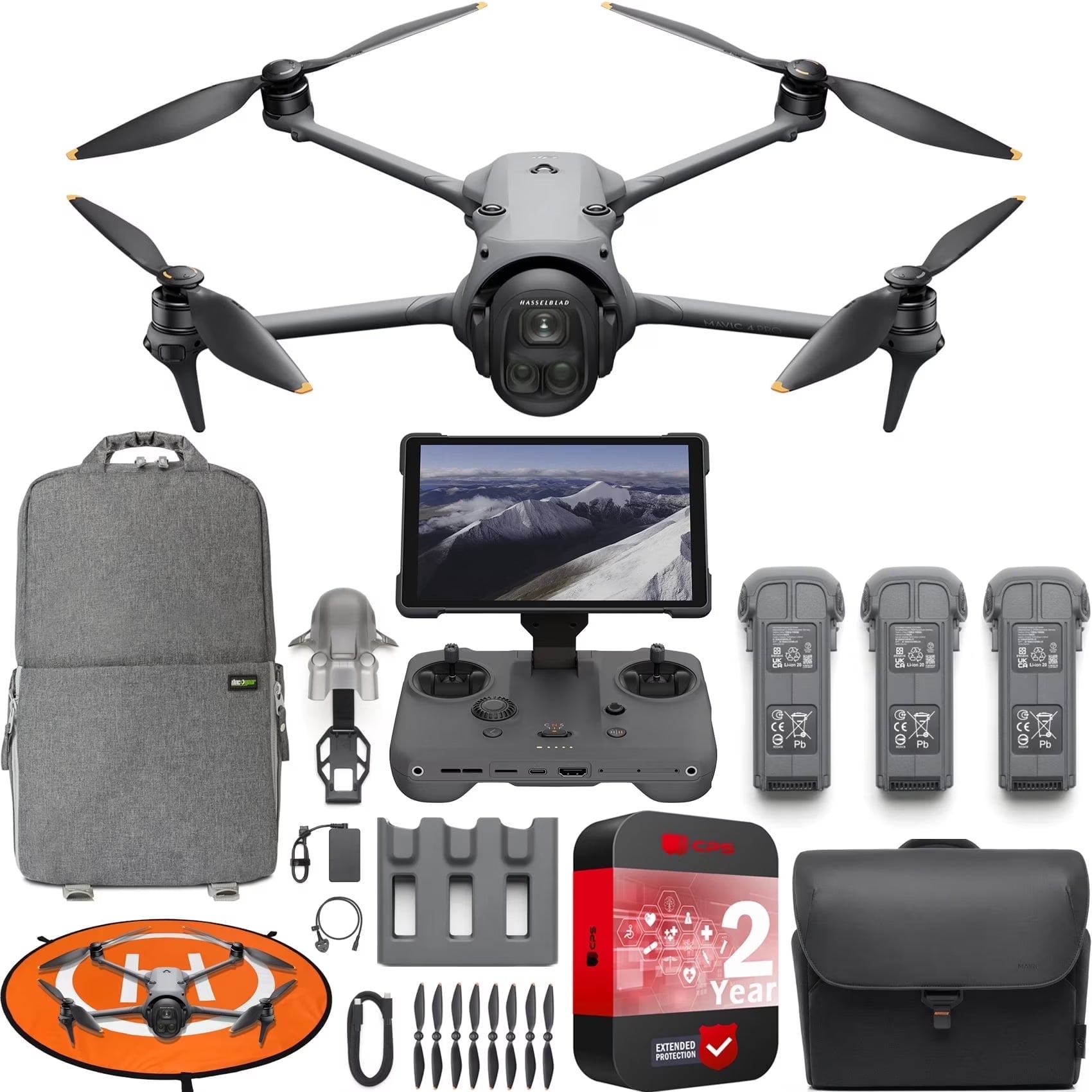 Mavic 4 Pro Triple Camera Flagship Drone Creator Combo ( RC Pro 2), 512GB Onboard Storage, 100MP Hasselblad Camera, 6K HDR Video, 0.1-Lux Nightscape, Obstacle Sensing Bundle with Deco Gear Kit